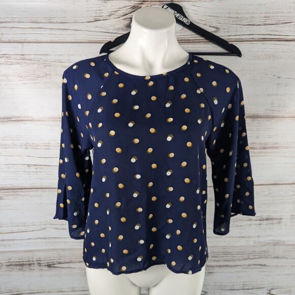 Papermoon Polkadot Navy Blue Blouse sz Small Petite - Picture 1 of 7